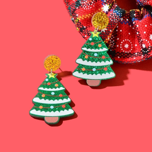Christmas Gift Jewelry Sparkling Sequin Decor Tree Acrylic Dangle