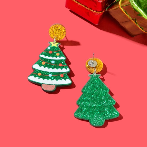 Christmas Gift Jewelry Sparkling Sequin Decor Tree Acrylic Dangle